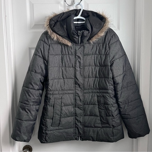 GAP Jackets & Blazers - Gap jacket coat winter Large women faux fur grey puffer full zip outdoor